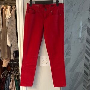 Red Skinny Jeans with Tapered Leg and Ankle Length